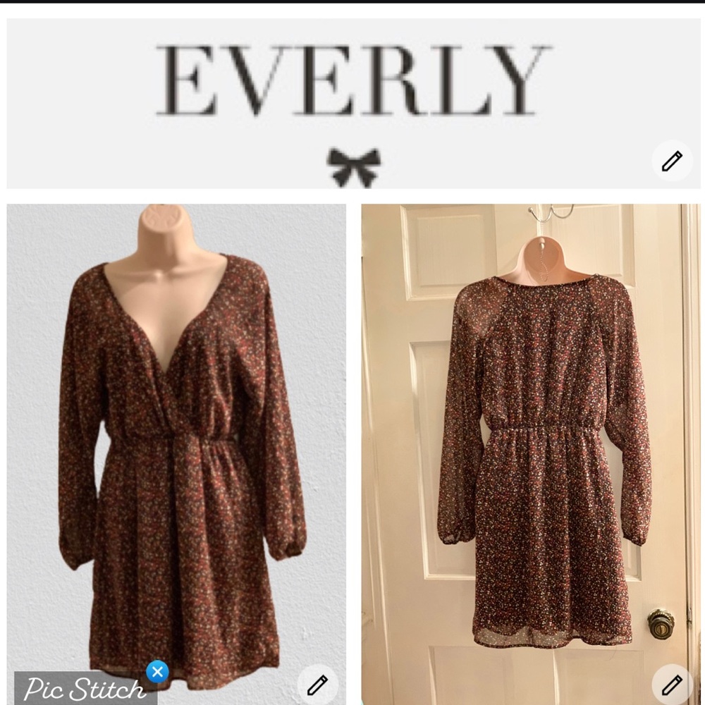 Everly brown multi dot long sleeve dress